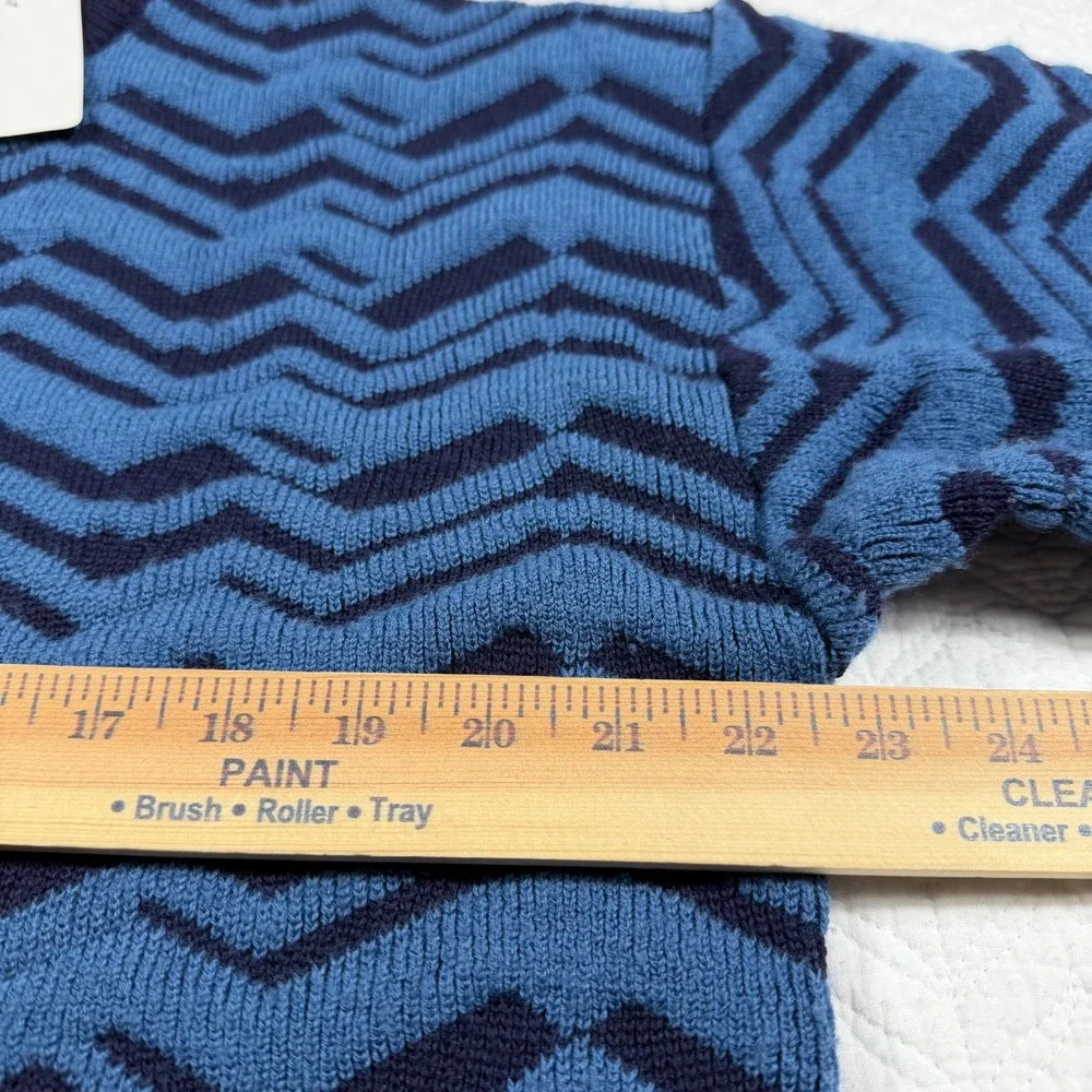 Vtg Neiman Marcus Mens XL Blue Black Zig Zag Knit Sweater Long Sleeve‎ 100% Wool